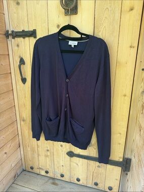 LE CHÂTEAU Navy Blue V-Neck Button Front Cardigan Sweater with Pockets Men’s L